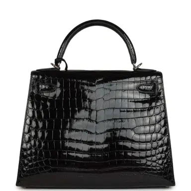 HERMÈS Pre-owned Hermes Kelly Sellier 28 Black Shiny Niloticus Crocodile Palladium Hardware | Thumbnail 4 HERMÈS Pre-owned Hermes Kelly Sellier 28 Black Shiny Niloticus Crocodile Palladium Hardware | Thumbnail 4