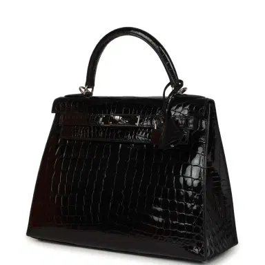 HERMÈS Pre-owned Hermes Kelly Sellier 28 Black Shiny Niloticus Crocodile Palladium Hardware | Thumbnail 5 HERMÈS Pre-owned Hermes Kelly Sellier 28 Black Shiny Niloticus Crocodile Palladium Hardware | Thumbnail 5