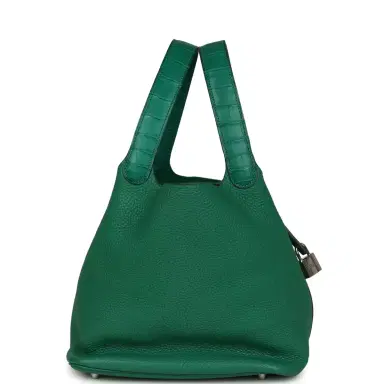 HERMÈS Pre-owned Hermes Picotin Lock 22 Vert Vertigo Clemence and Matte Alligator Touch Palladium Hardware | Thumbnail 3 HERMÈS Pre-owned Hermes Picotin Lock 22 Vert Vertigo Clemence and Matte Alligator Touch Palladium Hardware | Thumbnail 3