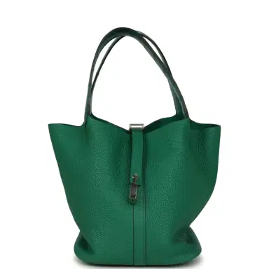 HERMÈS Pre-owned Hermes Picotin Lock 22 Vert Vertigo Clemence and Matte Alligator Touch Palladium Hardware | Thumbnail 1 HERMÈS Pre-owned Hermes Picotin Lock 22 Vert Vertigo Clemence and Matte Alligator Touch Palladium Hardware | Thumbnail 1