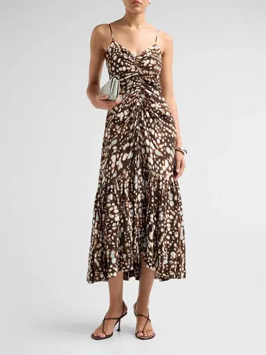 A.L.C. Women's Lindsey Gathered Speckled Midi Dress - Ganache Multi - Size 10 | Thumbnail 2 A.L.C. Women's Lindsey Gathered Speckled Midi Dress - Ganache Multi - Size 10 | Thumbnail 2