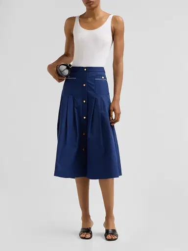 SEROYA Women's Yumi Pleated A-Line Midi Skirt - Admiral Blue | Thumbnail 2 SEROYA Women's Yumi Pleated A-Line Midi Skirt - Admiral Blue | Thumbnail 2