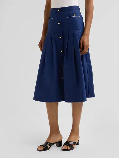 SEROYA Women's Yumi Pleated A-Line Midi Skirt - Admiral Blue | Thumbnail 4 SEROYA Women's Yumi Pleated A-Line Midi Skirt - Admiral Blue | Thumbnail 4