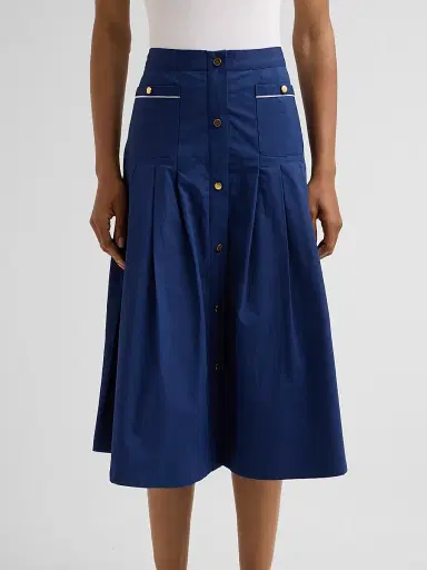 SEROYA Women's Yumi Pleated A-Line Midi Skirt - Admiral Blue | Thumbnail 5 SEROYA Women's Yumi Pleated A-Line Midi Skirt - Admiral Blue | Thumbnail 5