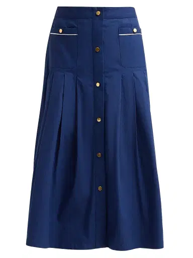 SEROYA Women's Yumi Pleated A-Line Midi Skirt - Admiral Blue | Thumbnail 1 SEROYA Women's Yumi Pleated A-Line Midi Skirt - Admiral Blue | Thumbnail 1