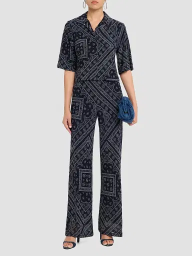 Veronica Beard Women's Hadria Paisley Print High-Rise Pants - Navy Dove | Thumbnail 2 Veronica Beard Women's Hadria Paisley Print High-Rise Pants - Navy Dove | Thumbnail 2