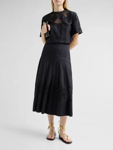 Veronica Beard Women's Fynnley Cotton Pleated Midi Skirt - Black - Size 10 | Thumbnail 2 Veronica Beard Women's Fynnley Cotton Pleated Midi Skirt - Black - Size 10 | Thumbnail 2