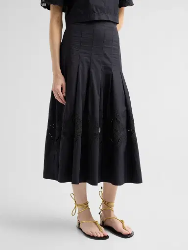 Veronica Beard Women's Fynnley Cotton Pleated Midi Skirt - Black - Size 10 | Thumbnail 4 Veronica Beard Women's Fynnley Cotton Pleated Midi Skirt - Black - Size 10 | Thumbnail 4