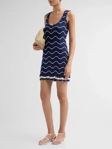 Cara Cara Women's Orel Crochet Wave Mini Dress - Navy Ivory Knits - Size XL | Thumbnail 4 Cara Cara Women's Orel Crochet Wave Mini Dress - Navy Ivory Knits - Size XL | Thumbnail 4