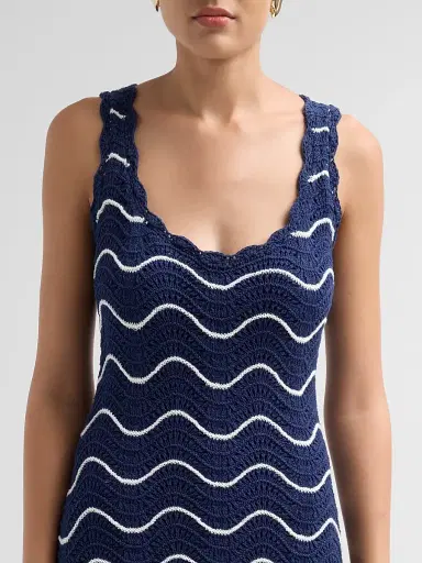 Cara Cara Women's Orel Crochet Wave Mini Dress - Navy Ivory Knits - Size XL | Thumbnail 5 Cara Cara Women's Orel Crochet Wave Mini Dress - Navy Ivory Knits - Size XL | Thumbnail 5