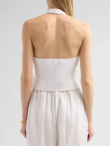 Cara Cara Women's Prescott Halterneck Linen Top - White | Thumbnail 3 Cara Cara Women's Prescott Halterneck Linen Top - White | Thumbnail 3