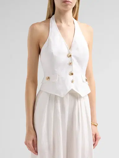 Cara Cara Women's Prescott Halterneck Linen Top - White | Thumbnail 4 Cara Cara Women's Prescott Halterneck Linen Top - White | Thumbnail 4
