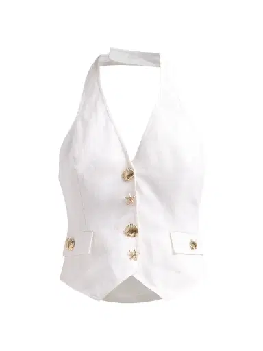 Cara Cara Women's Prescott Halterneck Linen Top - White | Thumbnail 1 Cara Cara Women's Prescott Halterneck Linen Top - White | Thumbnail 1