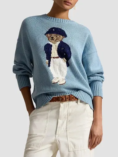 Polo Ralph Lauren Women's Polo Bear Oversize Cotton Sweater - Blue Note - Size XS | Thumbnail 4 Polo Ralph Lauren Women's Polo Bear Oversize Cotton Sweater - Blue Note - Size XS | Thumbnail 4