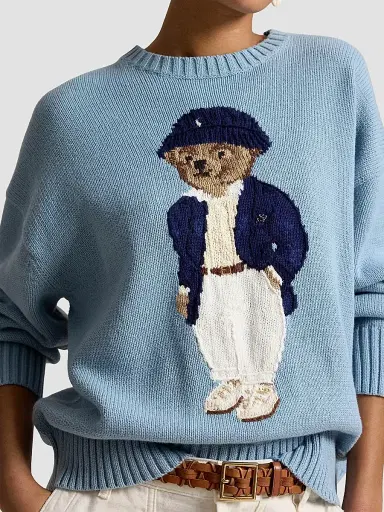 Polo Ralph Lauren Women's Polo Bear Oversize Cotton Sweater - Blue Note - Size XS | Thumbnail 5 Polo Ralph Lauren Women's Polo Bear Oversize Cotton Sweater - Blue Note - Size XS | Thumbnail 5
