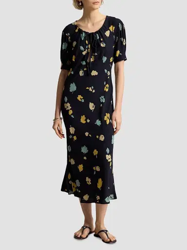 Polo Ralph Lauren Women's Floral Crepe Midi Dress - Tulip Navy Yellow | Thumbnail 2 Polo Ralph Lauren Women's Floral Crepe Midi Dress - Tulip Navy Yellow | Thumbnail 2