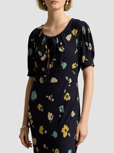 Polo Ralph Lauren Women's Floral Crepe Midi Dress - Tulip Navy Yellow | Thumbnail 4 Polo Ralph Lauren Women's Floral Crepe Midi Dress - Tulip Navy Yellow | Thumbnail 4