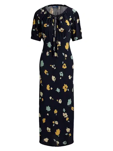 Polo Ralph Lauren Women's Floral Crepe Midi Dress - Tulip Navy Yellow | Thumbnail 1 Polo Ralph Lauren Women's Floral Crepe Midi Dress - Tulip Navy Yellow | Thumbnail 1