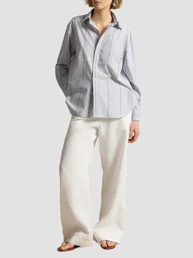 Polo Ralph Lauren Women's Oversized Stripe Cotton Button-Front Shirt - Light Blue Cream | Thumbnail 2 Polo Ralph Lauren Women's Oversized Stripe Cotton Button-Front Shirt - Light Blue Cream | Thumbnail 2