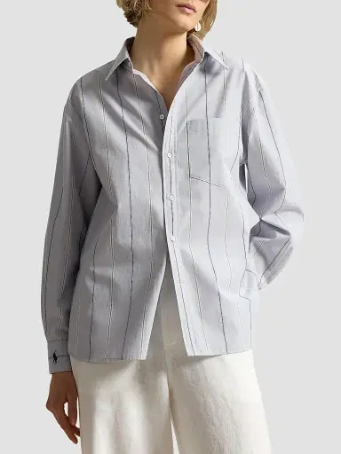 Polo Ralph Lauren Women's Oversized Stripe Cotton Button-Front Shirt - Light Blue Cream | Thumbnail 4 Polo Ralph Lauren Women's Oversized Stripe Cotton Button-Front Shirt - Light Blue Cream | Thumbnail 4