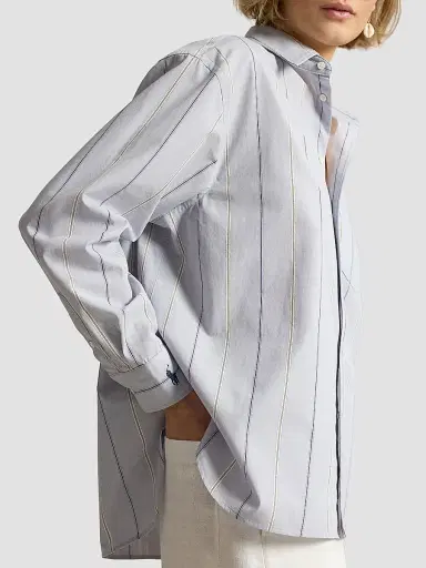 Polo Ralph Lauren Women's Oversized Stripe Cotton Button-Front Shirt - Light Blue Cream | Thumbnail 5 Polo Ralph Lauren Women's Oversized Stripe Cotton Button-Front Shirt - Light Blue Cream | Thumbnail 5