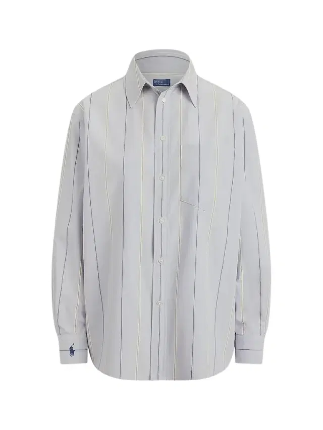 Women's Oversized Stripe Cotton Button-Front Shirt - Light Blue Cream Women's Oversized Stripe Cotton Button-Front Shirt - Light Blue Cream