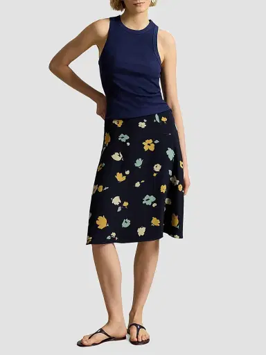 Polo Ralph Lauren Women's Floral Crepe Knee-Length Skirt - Tulip Navy Yellow | Thumbnail 2 Polo Ralph Lauren Women's Floral Crepe Knee-Length Skirt - Tulip Navy Yellow | Thumbnail 2