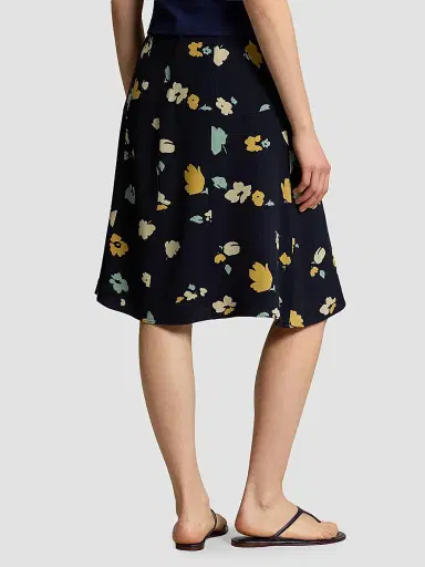Polo Ralph Lauren Women's Floral Crepe Knee-Length Skirt - Tulip Navy Yellow | Thumbnail 3 Polo Ralph Lauren Women's Floral Crepe Knee-Length Skirt - Tulip Navy Yellow | Thumbnail 3
