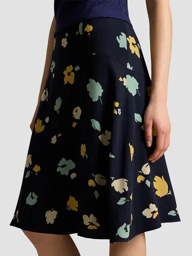 Polo Ralph Lauren Women's Floral Crepe Knee-Length Skirt - Tulip Navy Yellow | Thumbnail 5 Polo Ralph Lauren Women's Floral Crepe Knee-Length Skirt - Tulip Navy Yellow | Thumbnail 5