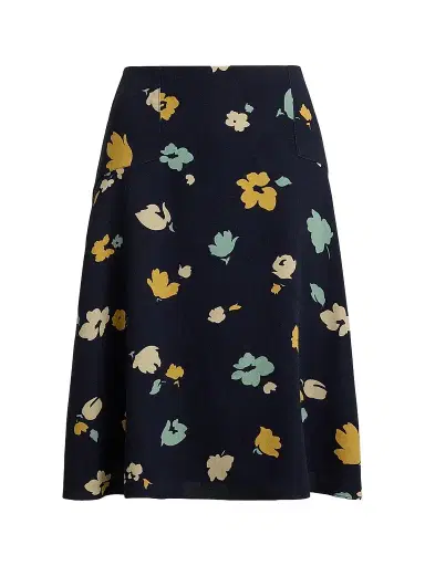 Polo Ralph Lauren Women's Floral Crepe Knee-Length Skirt - Tulip Navy Yellow | Thumbnail 1 Polo Ralph Lauren Women's Floral Crepe Knee-Length Skirt - Tulip Navy Yellow | Thumbnail 1