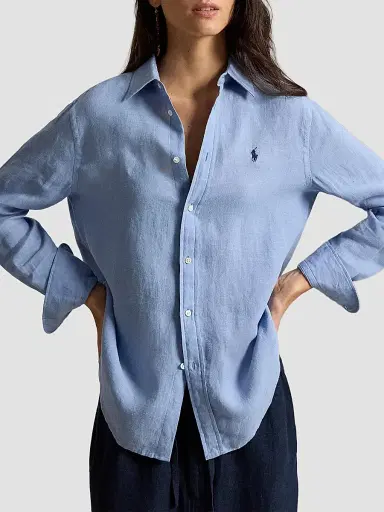 Polo Ralph Lauren Women's Linen Classic-Fit Button-Front Shirt - Summer Blue | Thumbnail 4 Polo Ralph Lauren Women's Linen Classic-Fit Button-Front Shirt - Summer Blue | Thumbnail 4