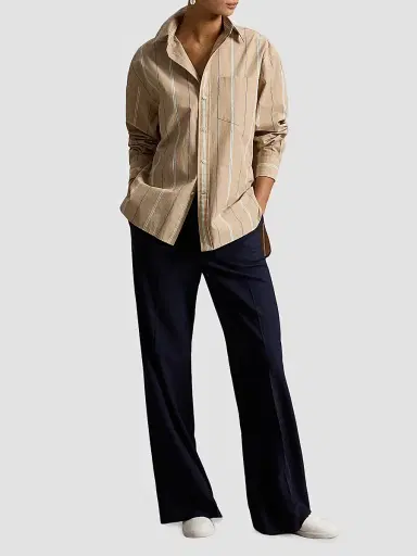 Polo Ralph Lauren Women's Oversized Striped Cotton Button-Front Shirt - Tan Cream | Thumbnail 2 Polo Ralph Lauren Women's Oversized Striped Cotton Button-Front Shirt - Tan Cream | Thumbnail 2