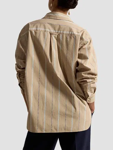 Polo Ralph Lauren Women's Oversized Striped Cotton Button-Front Shirt - Tan Cream | Thumbnail 3 Polo Ralph Lauren Women's Oversized Striped Cotton Button-Front Shirt - Tan Cream | Thumbnail 3