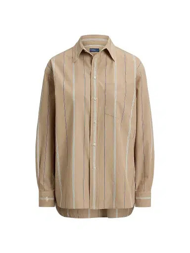 Polo Ralph Lauren Women's Oversized Striped Cotton Button-Front Shirt - Tan Cream | Thumbnail 1 Polo Ralph Lauren Women's Oversized Striped Cotton Button-Front Shirt - Tan Cream | Thumbnail 1