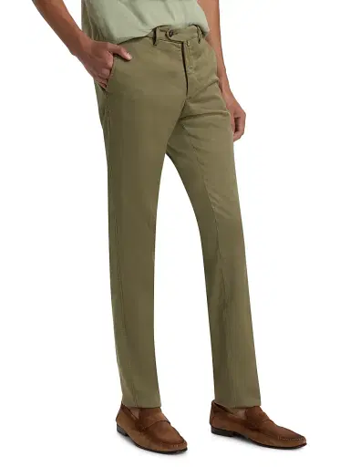 Sartorio Napoli Men's Flat-Front Cotton-Blend Trousers - Olive Green - Size 40 | Thumbnail 4 Sartorio Napoli Men's Flat-Front Cotton-Blend Trousers - Olive Green - Size 40 | Thumbnail 4