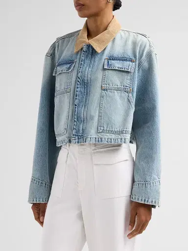 SLVRLAKE Women's Conner Denim Crop Worker Jacket - Conner Cropped Worker | Thumbnail 4 SLVRLAKE Women's Conner Denim Crop Worker Jacket - Conner Cropped Worker | Thumbnail 4