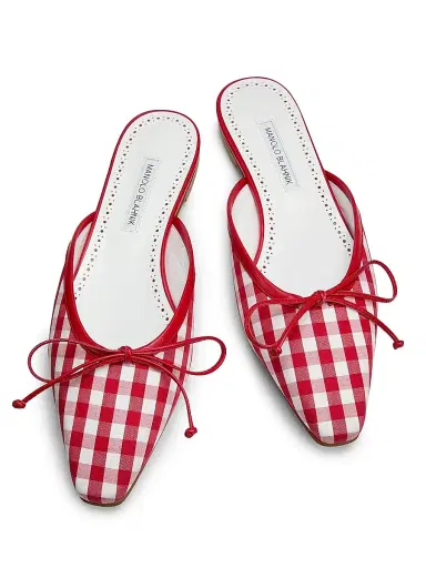 Manolo Blahnik Women's Camperinew Gingham Bow-Detail Mules | Thumbnail 4 Manolo Blahnik Women's Camperinew Gingham Bow-Detail Mules | Thumbnail 4