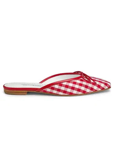 Manolo Blahnik Women's Camperinew Gingham Bow-Detail Mules | Thumbnail 1 Manolo Blahnik Women's Camperinew Gingham Bow-Detail Mules | Thumbnail 1