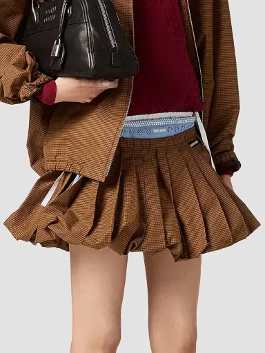 Miu Miu Women's Pleated Gingham Check Mini Skirt - Brown | Thumbnail 2 Miu Miu Women's Pleated Gingham Check Mini Skirt - Brown | Thumbnail 2