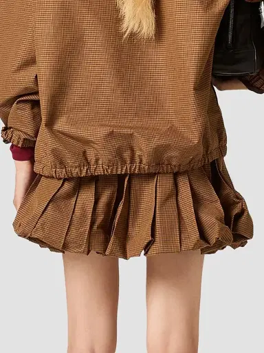 Miu Miu Women's Pleated Gingham Check Mini Skirt - Brown | Thumbnail 3 Miu Miu Women's Pleated Gingham Check Mini Skirt - Brown | Thumbnail 3