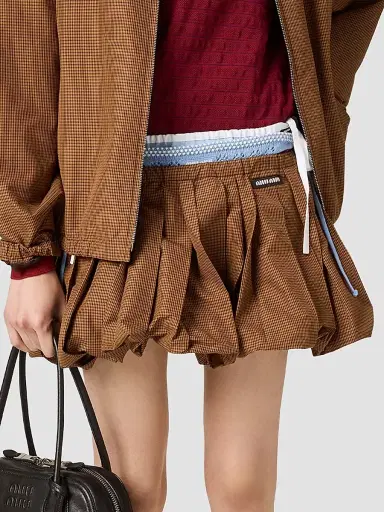 Miu Miu Women's Pleated Gingham Check Mini Skirt - Brown | Thumbnail 5 Miu Miu Women's Pleated Gingham Check Mini Skirt - Brown | Thumbnail 5