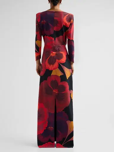 Chiara Boni La Petite Robe Women's Soleo Floral Draped Long-Sleeve Gown - Josephine Black - Size 8 | Thumbnail 3 Chiara Boni La Petite Robe Women's Soleo Floral Draped Long-Sleeve Gown - Josephine Black - Size 8 | Thumbnail 3