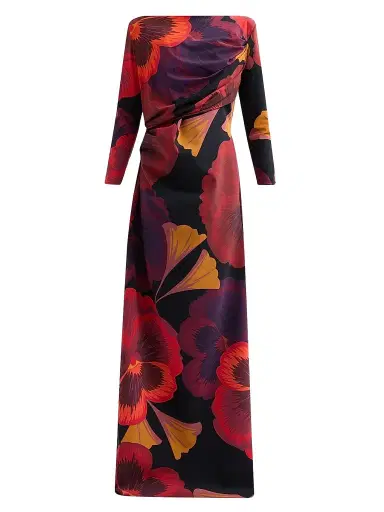 Chiara Boni La Petite Robe Women's Soleo Floral Draped Long-Sleeve Gown - Josephine Black - Size 8 | Thumbnail 1 Chiara Boni La Petite Robe Women's Soleo Floral Draped Long-Sleeve Gown - Josephine Black - Size 8 | Thumbnail 1