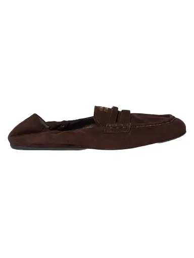Miu Miu Women's Ruches Suede Loafers - Dark Brown | Thumbnail 1 Miu Miu Women's Ruches Suede Loafers - Dark Brown | Thumbnail 1