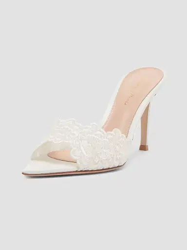 Gianvito Rossi Women's Yvonne 85MM Mesh Lace & Leather Mule Sandals - White | Thumbnail 2 Gianvito Rossi Women's Yvonne 85MM Mesh Lace & Leather Mule Sandals - White | Thumbnail 2