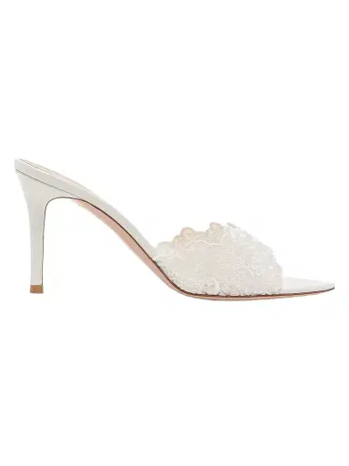 Gianvito Rossi Women's Yvonne 85MM Mesh Lace & Leather Mule Sandals - White | Thumbnail 1 Gianvito Rossi Women's Yvonne 85MM Mesh Lace & Leather Mule Sandals - White | Thumbnail 1
