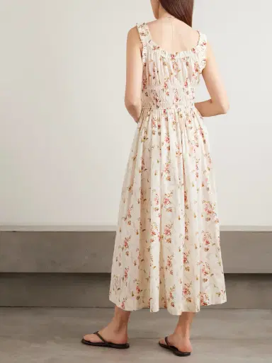 DÔEN Emmaretta tie-detailed shirred floral-print organic cotton midi dress | Thumbnail 3 DÔEN Emmaretta tie-detailed shirred floral-print organic cotton midi dress | Thumbnail 3