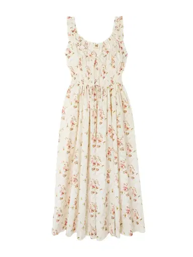 DÔEN Emmaretta tie-detailed shirred floral-print organic cotton midi dress | Thumbnail 1 DÔEN Emmaretta tie-detailed shirred floral-print organic cotton midi dress | Thumbnail 1