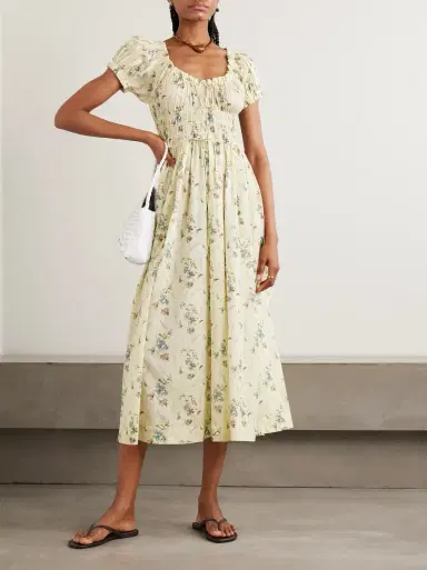 DÔEN Ashlynn tie-detailed shirred floral-print organic cotton-voile midi dress | Thumbnail 2 DÔEN Ashlynn tie-detailed shirred floral-print organic cotton-voile midi dress | Thumbnail 2