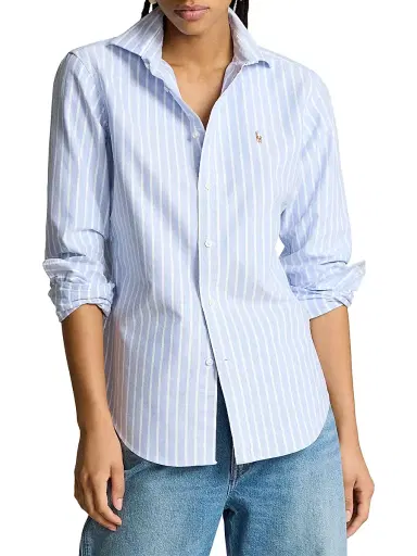 Polo Ralph Lauren Women's Slim-Fit Striped Oxford Shirt - Harbor Island Blue White | Thumbnail 2 Polo Ralph Lauren Women's Slim-Fit Striped Oxford Shirt - Harbor Island Blue White | Thumbnail 2